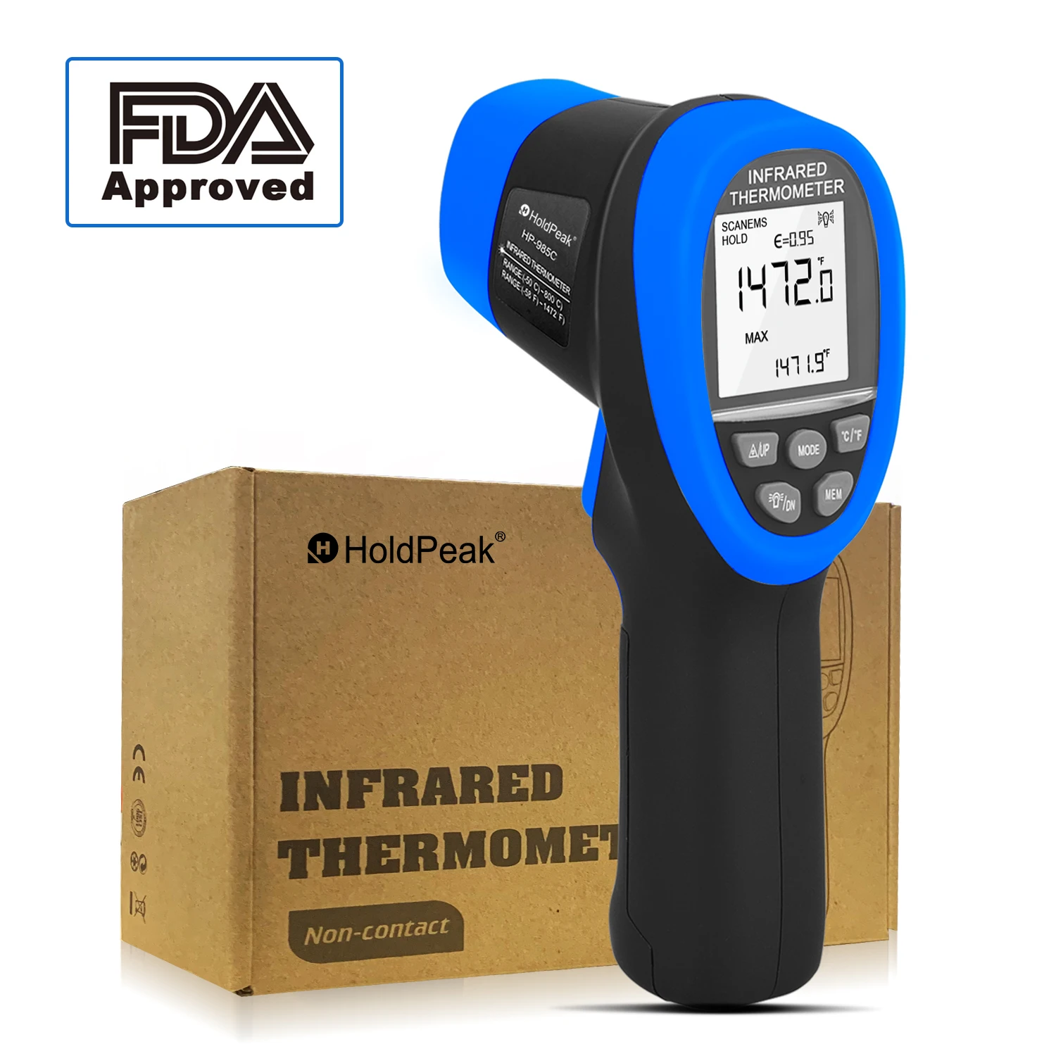 

HP-985C Non-contact infrared thermometer Contactless safety measurement D:S=16:1 Accurate measurement Backlight Data storage