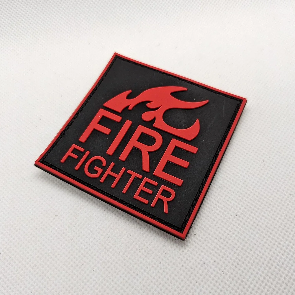 Fire Fighter PVC Rubber Morale Patch, Hook And Loop Fasteners Badge for Tactical Vest Backpack