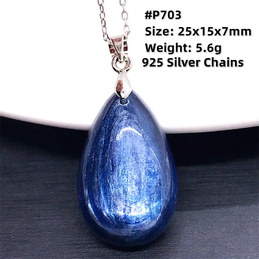Top Natural Blue Kyanite Crystal Pendant Necklace Jewelry For Women Lady Men Wealth Gift Beads Cat Eye Stone Silver Chains AAAAA