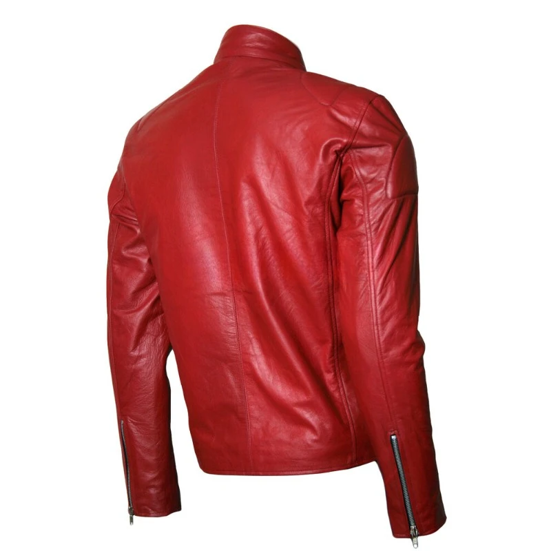 Men's Silver Zip Up Genuine Lambskin Pure Leather Jacket Red Premium Riding Coat