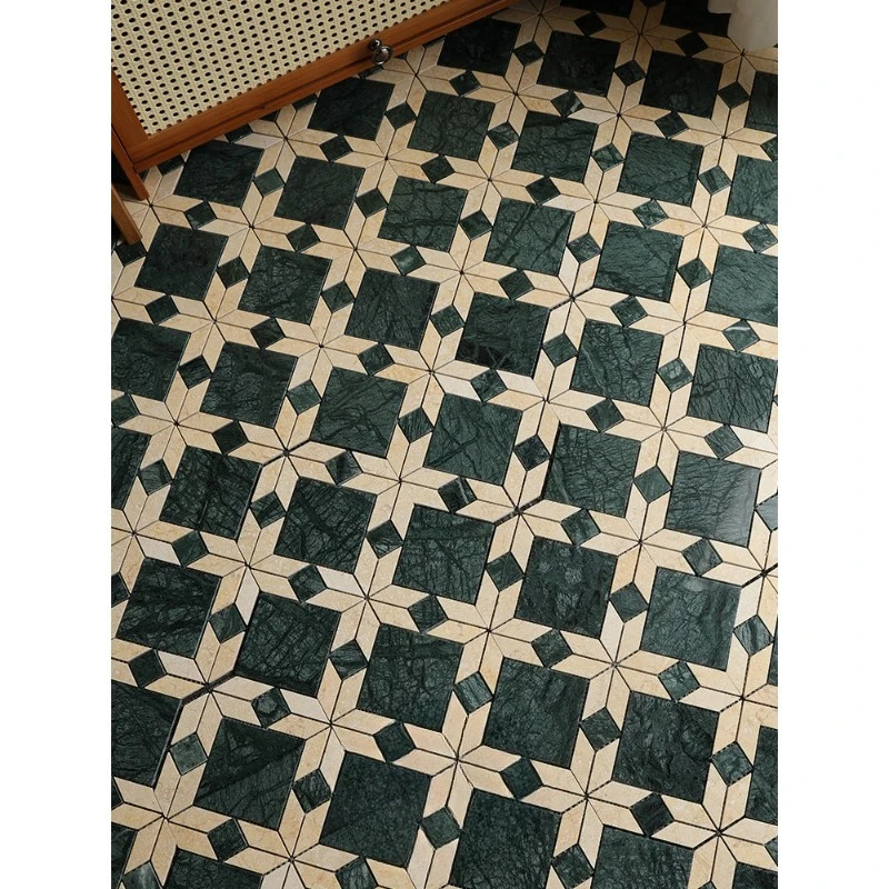 Vintage dark green stone mosaic, natural marble stone floor tiles