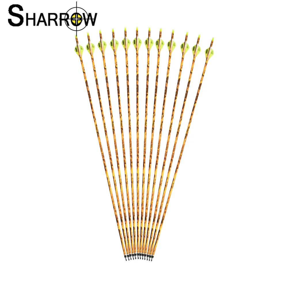 6/12/24pcs Bow Arrows Camouflage Mixed Carbon Arrow Diameter 7.6mm for Compound/Recurve/Traditional Bow Archery Shooting