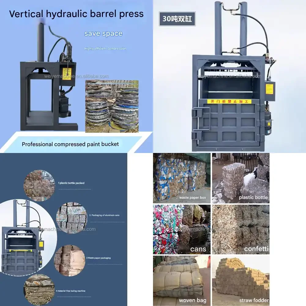 

Hot（2026）Vertical Hydraulic Baler for Compressing Clothing Waste Paper Aluminum Cans Woven Bags Plastic Bottles Metal