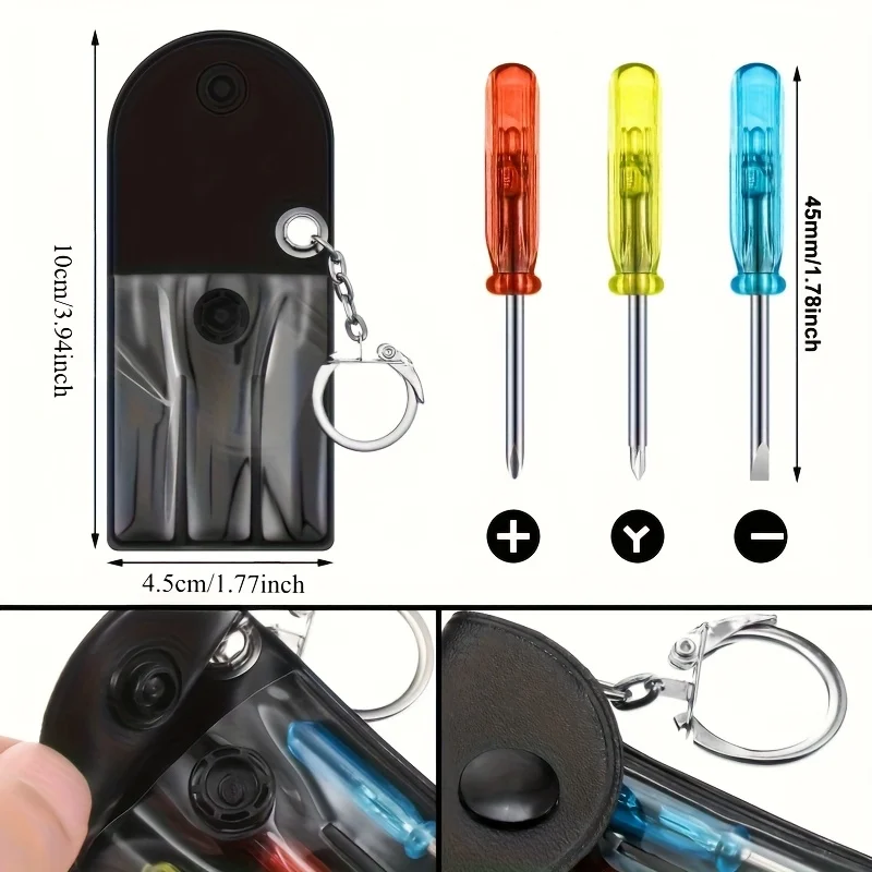 Mini Screwdriver Keychain Set with Pouch & Hook, 3Pcs Phillips Flat Torx, Compact Colorful for Men DIY Repair Emergency Gift