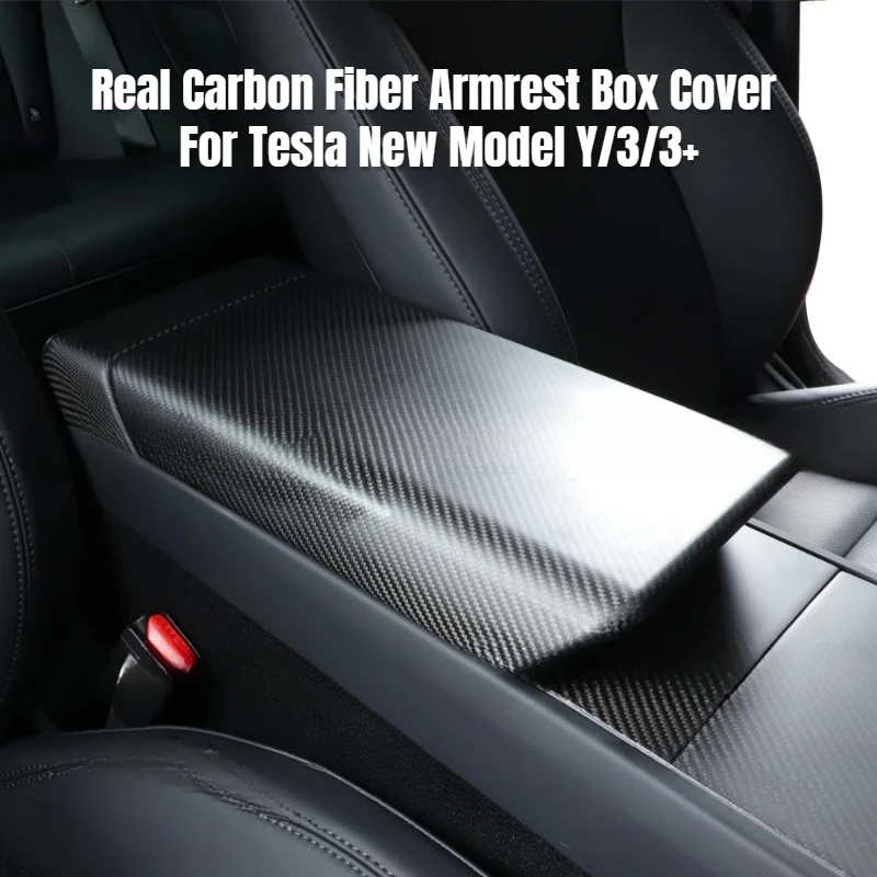 Real Carbon Fiber Armrest Box Cover for Tesla New Model Y/3/3+ Highland 2024 3K 240G Central Armrest Box Shell Car Accessories