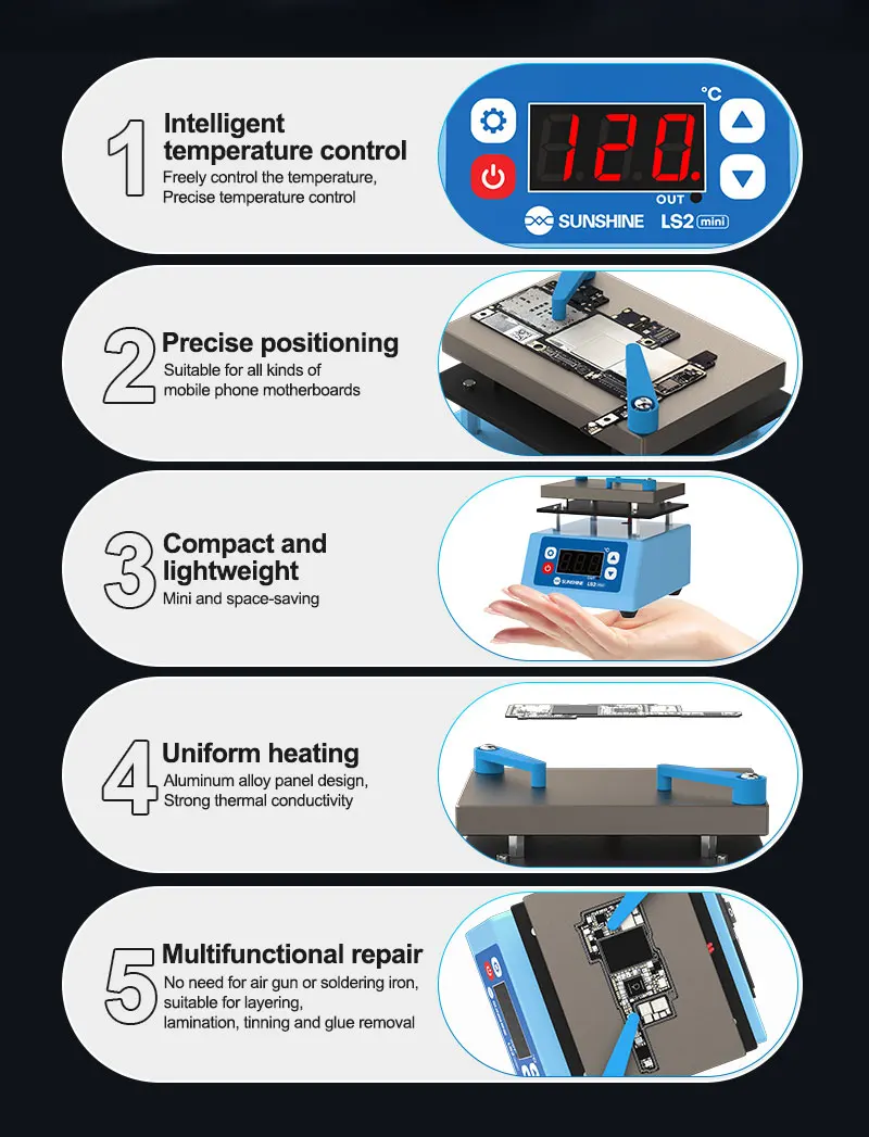 SUNSHINE LS2 MINI Heating Machine Android and Other Mobile Phone Motherboards for Layering Lamination Tinning Glue Removal Etc.
