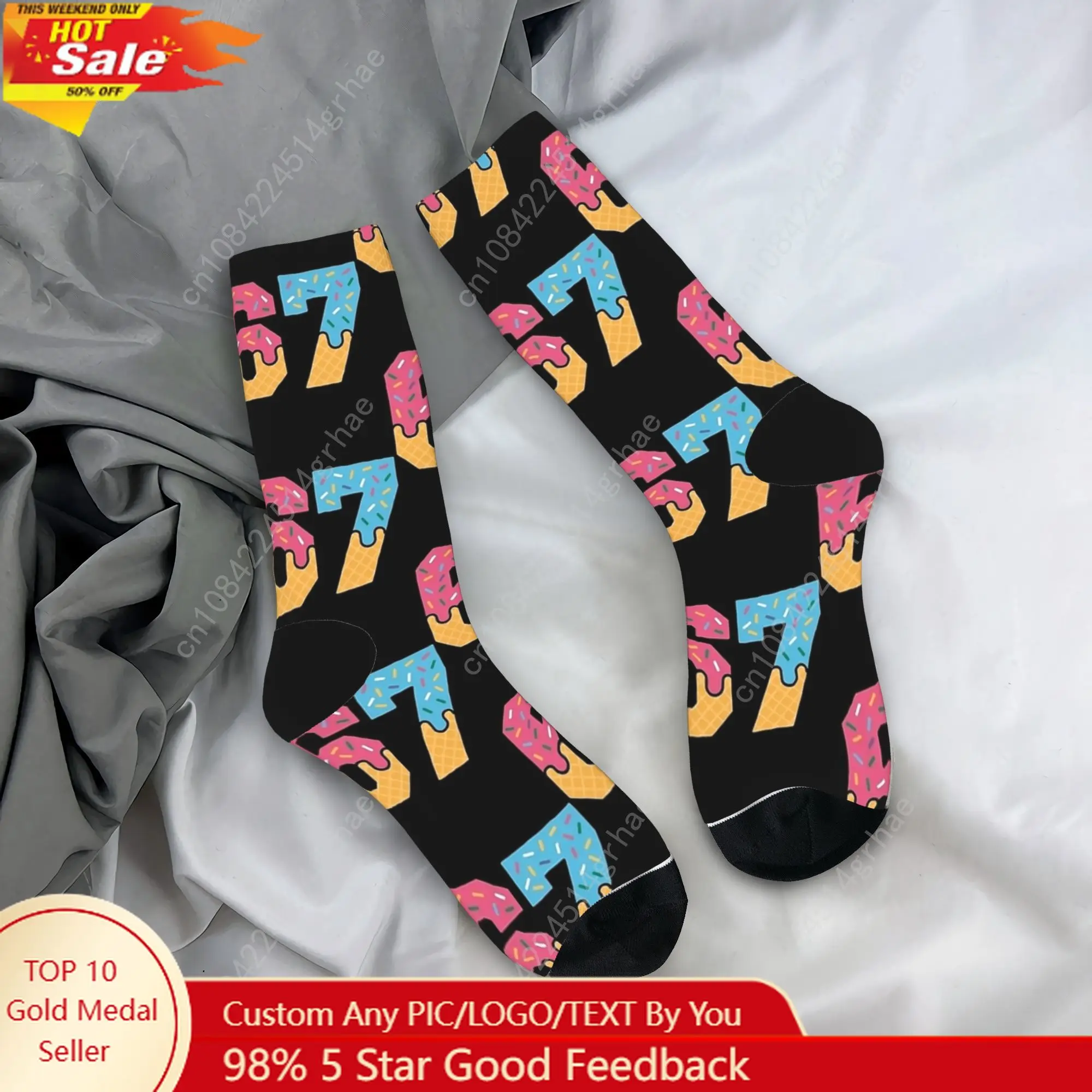 

67 капельные носки Meme Six Seven Gen Alpha Slang, противоскользящие чулки для взрослых и мужчин, качественные носки для бега, зимние повседневные носки