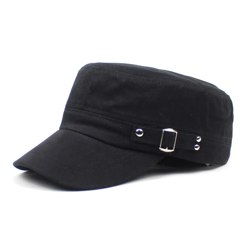 Hat Men Version Tide Solid Color Flat Baseball Caps Cotton Blend Cap Men Side Button Duck Tongue Hat Sunscreen Sports Hat