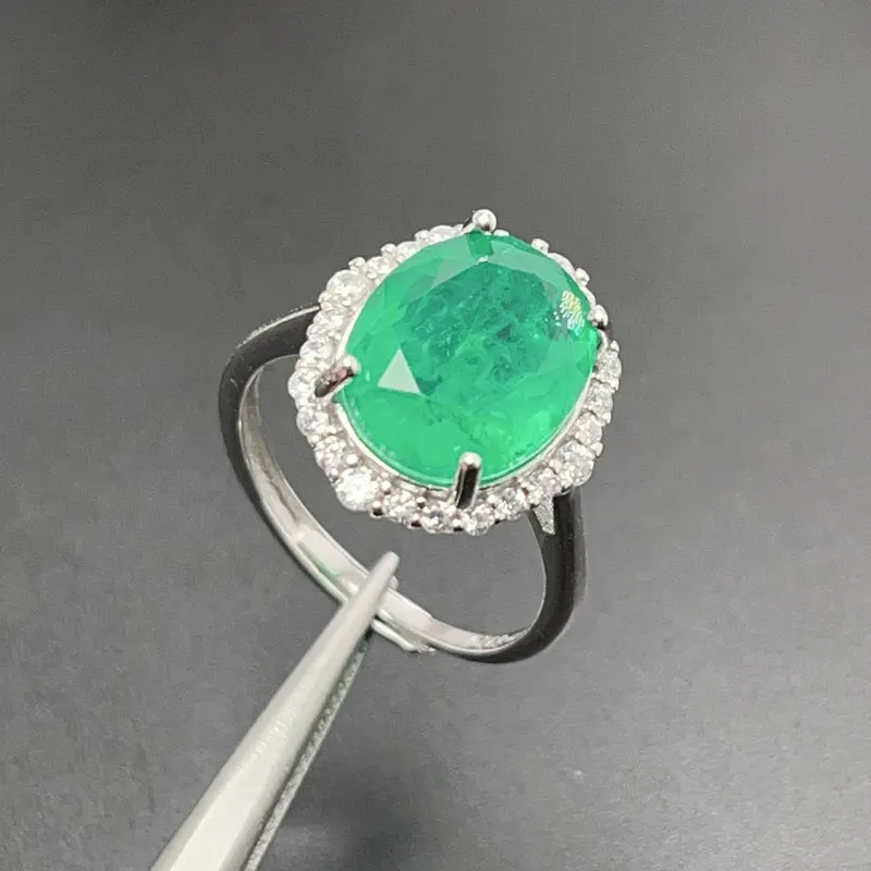Real Sterling Silver Crystal Ring Man Made Emerald Color Gemstone Ring with Gold Plated 925 Silver Lab Created Crystal Jewelry