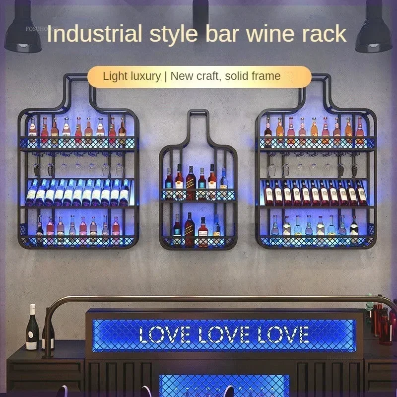 Commercial Wall Wine Rack for Bar Wine Bottle Pattern with Light Display Bar Cabinet Simple