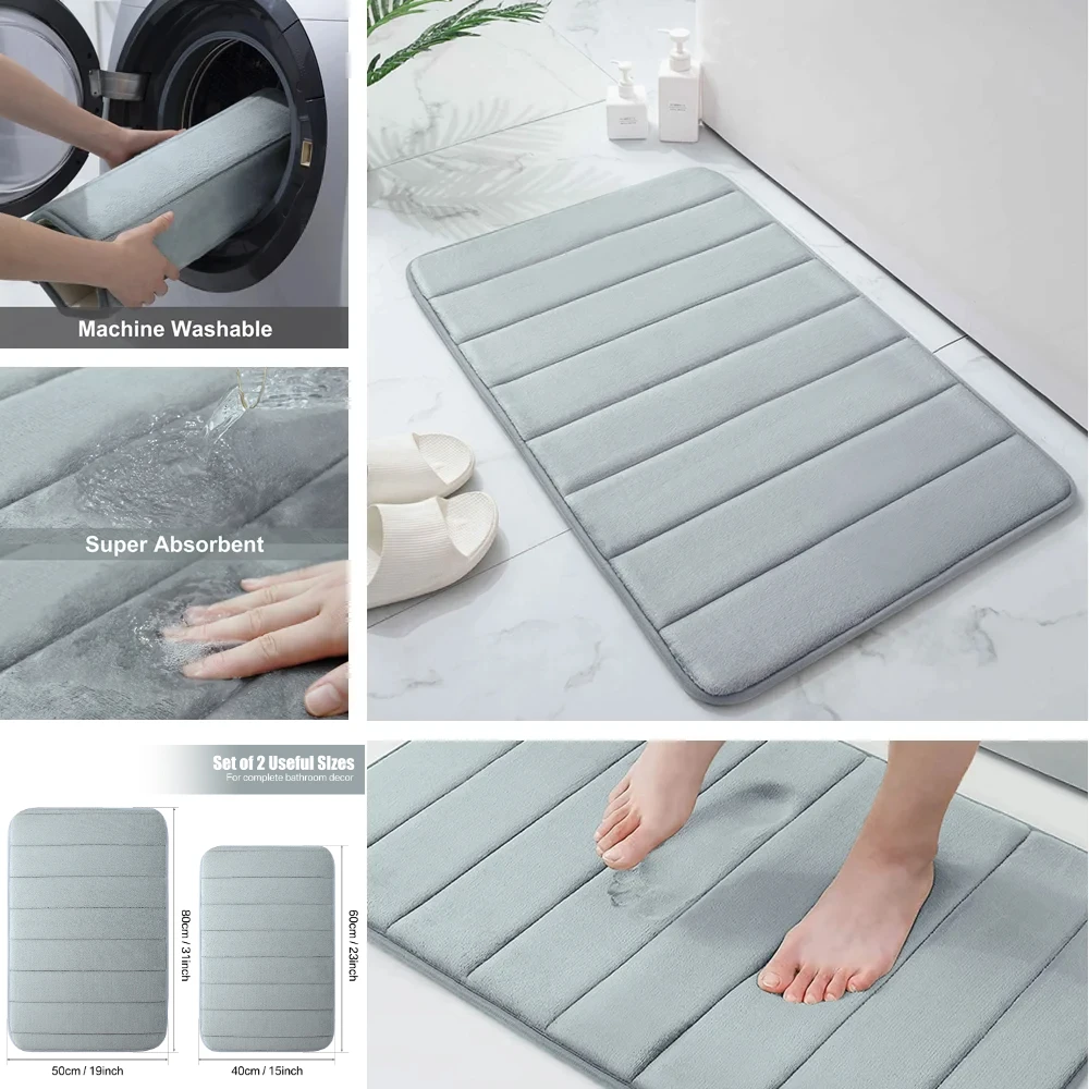 Memory Foam Bath Mat Bathroom Rug Soft Non Slip and Absorbent Thick Bath Rug Carpet Runner for Bathroom Floor Tub Shower Carpets