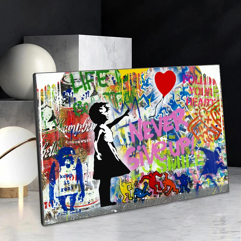 

Banksy Graffiti Balloon Girl Never Give Up Inspirational Wall Art Posters and Prints Canvas Painting for Living Room Home Decor