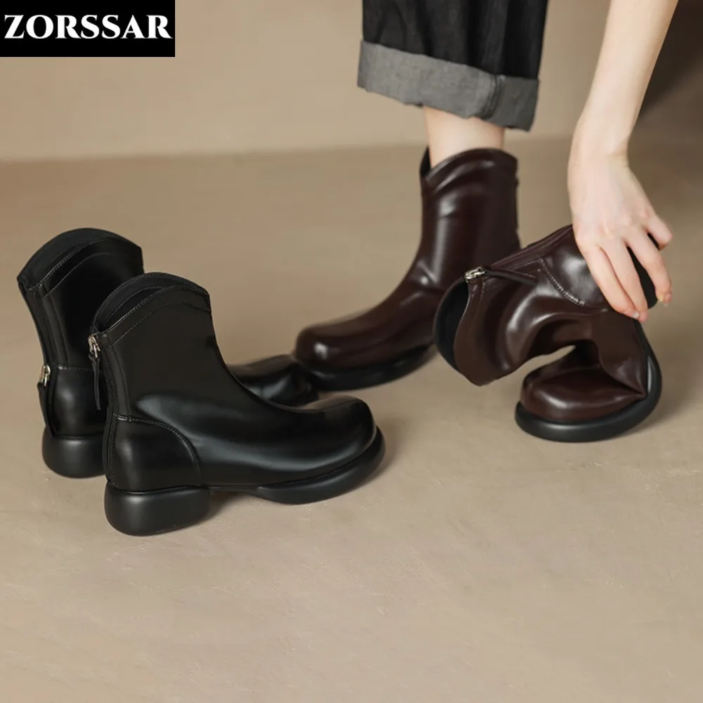 2024 Winter Women Ankle Boots Fashion Warm Winter Boots Flat Bottom Comfortable Non Slip Back Zipper Casual Female Footwear