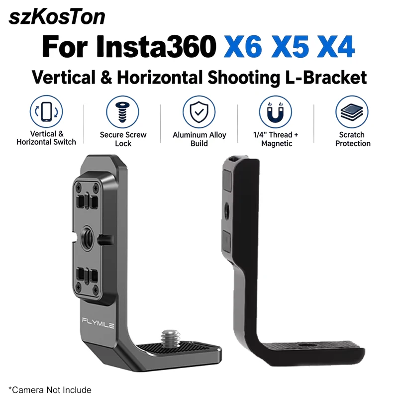 For Insta360 X6 X5 X4 Quick-Release L-Shape Bracket Aluminum Alloy 1/4 Screw Mount Vertical/Horizontal Mount Adapter