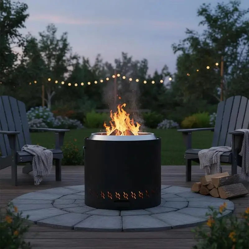 

Smokeless Fire Pit Stove Bonfire, H: 15.4 in x Dia: 15.7 in ,Wood Burning Fireplaces with Removable Ash Pan, SUS430 Stainless Steel Inner Portable Outdoor Firepit,for Outdoor Patio Camping