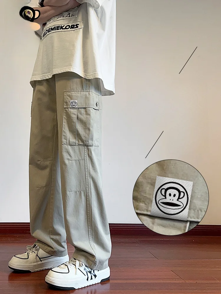 

PaulFrank Loose Men's Workwear Pants Autumn New American Sle Pleated Wide Leg Casual Long Trousers Spring Youth Daily Faion