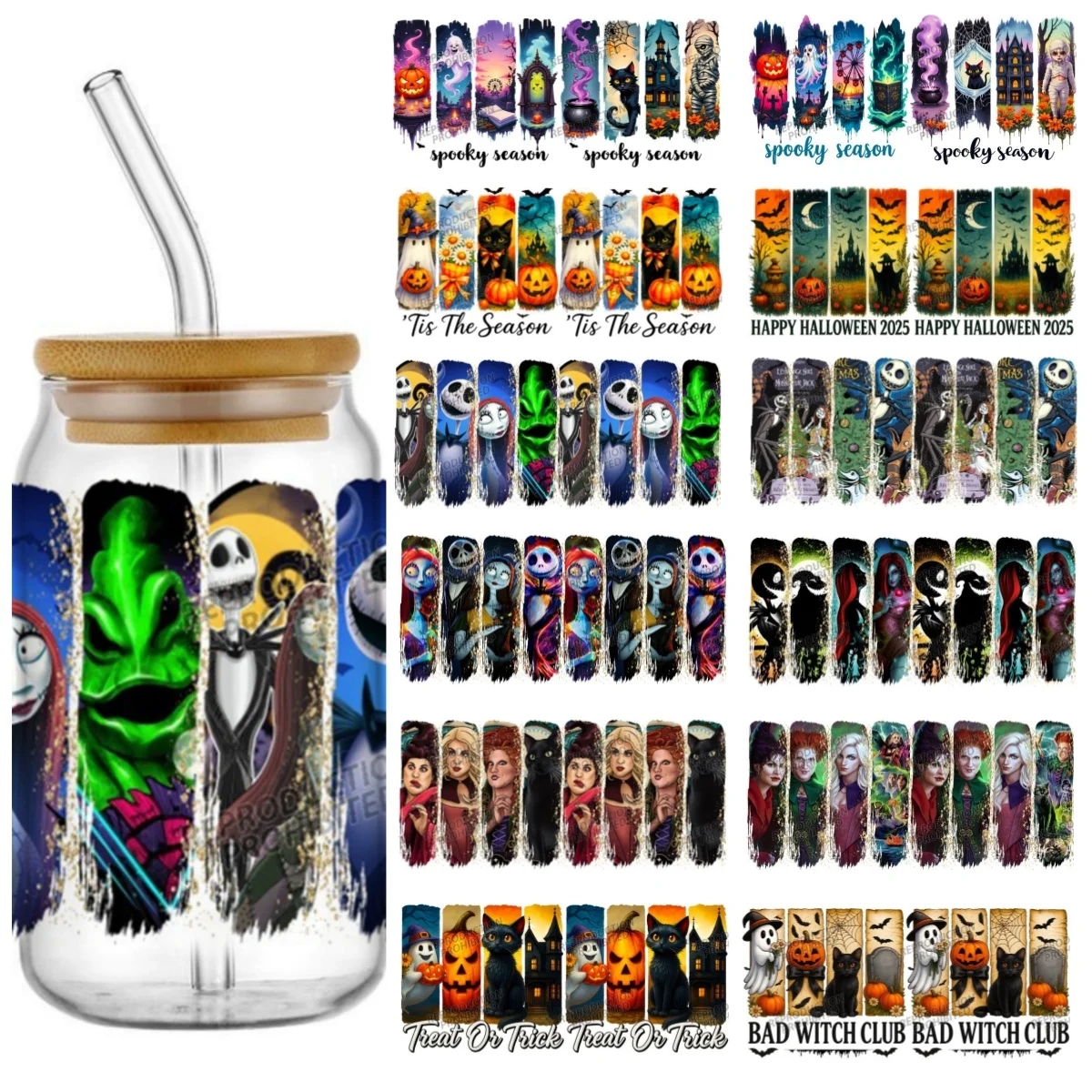 

UV DTF Cup Wrap Zombie Bride Halloween Series Transfers 16oz UV DTF Libbey Wrap Tumbler Stickers Glass Selfadhesive Waterproof