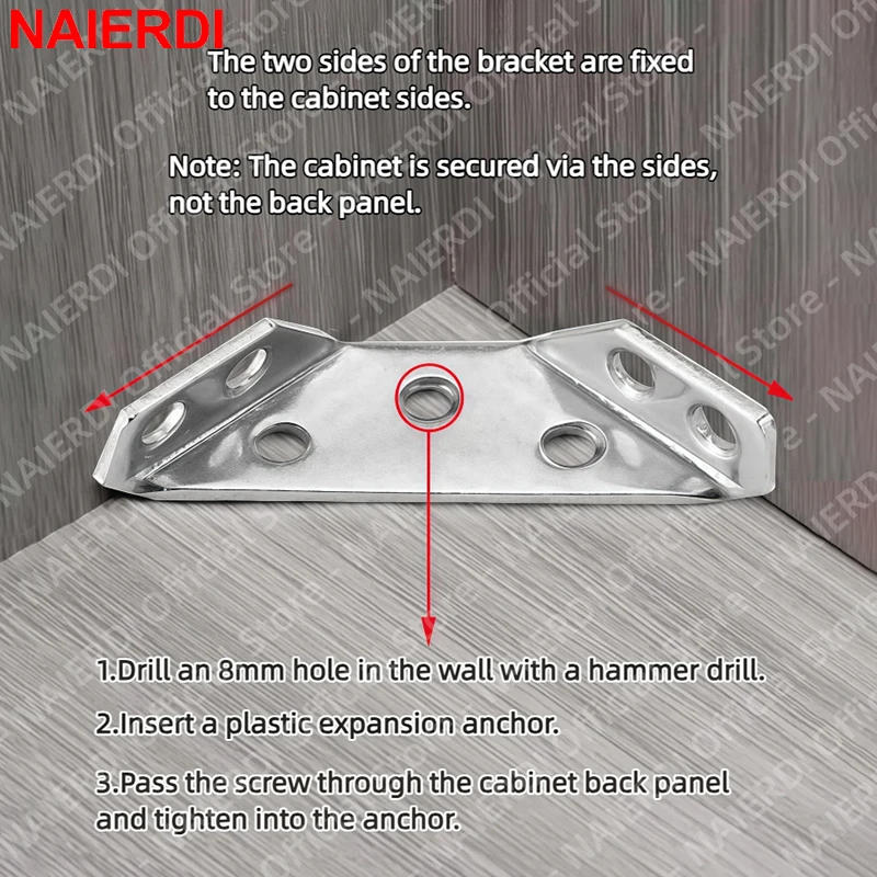 NAIERDI 5/10 Pack 90° Stainless Steel Solid Angle Bracket Triangle Reinforced Corner Bracket for Table Chair Furniture Fixing