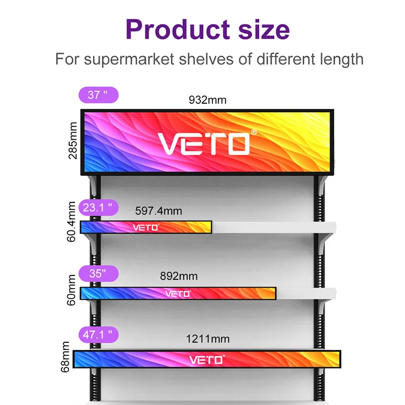 Ultra Wide LCD Screen Wall Mounted Shelf Edge Stretched Bar Display For Supermarket Mall Retail Store