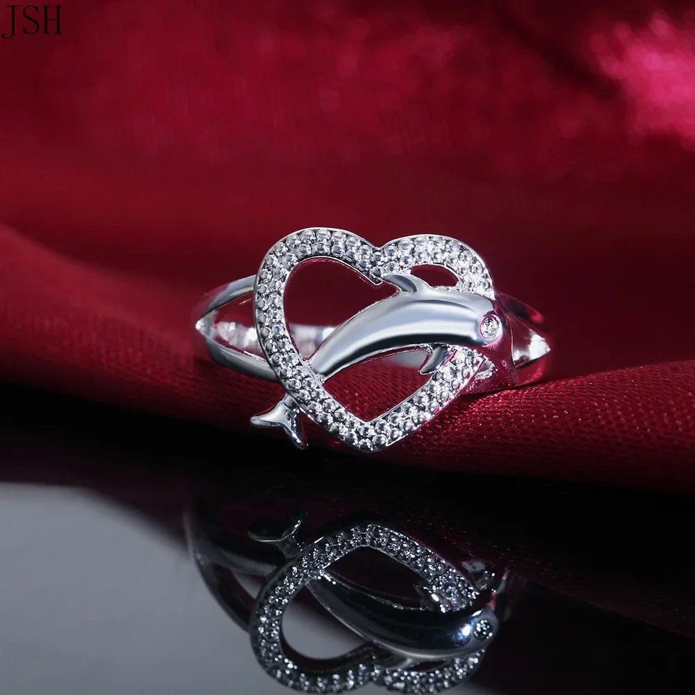 Beautiful Love Heart Dolphin Ring Leaf Hot Cute Noble Pretty Fashion Wedding 925 Sterling Silver Women Lady Ring Jewelry