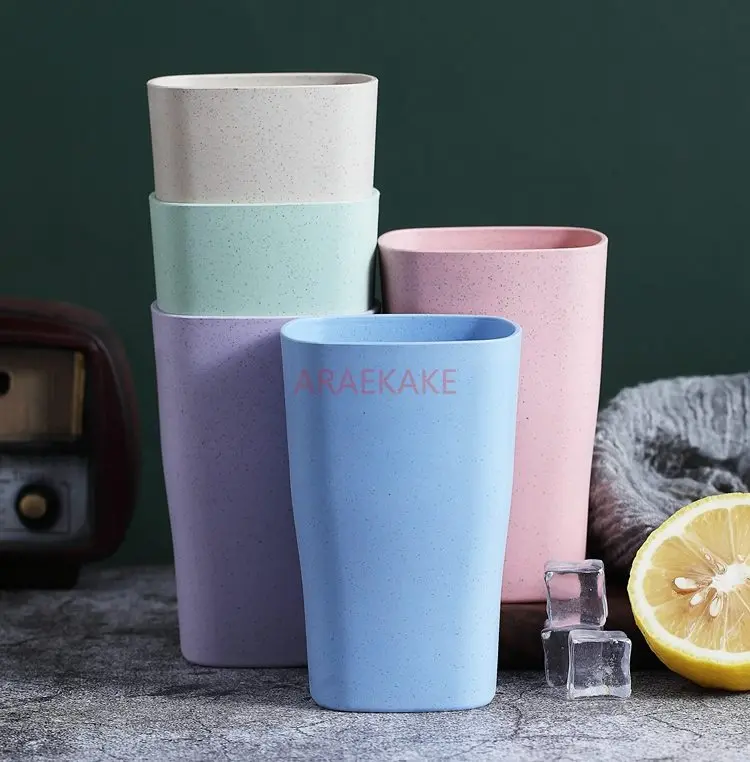 

1pcs Wheat straw drinking cup for female students, simple daily life, large capacity plastic mouthwash cup for couples, square