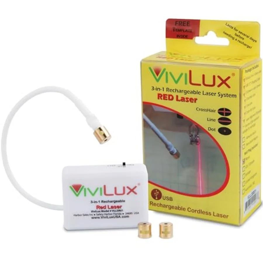 

ViviLux 3 in 1 Red Laser Guide for Sewing Machine and Crafts Adjustable Line Crosshair and Dot Laser Heads Rechargeable Improve