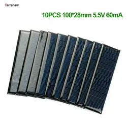 Tarrahaw 10Pcs Polykristallijne Zonnepaneel 5.5V 60mA Draagbare Mini Solar Cells Voor Diy Solar Charger Sun Power Module 100*28Mm