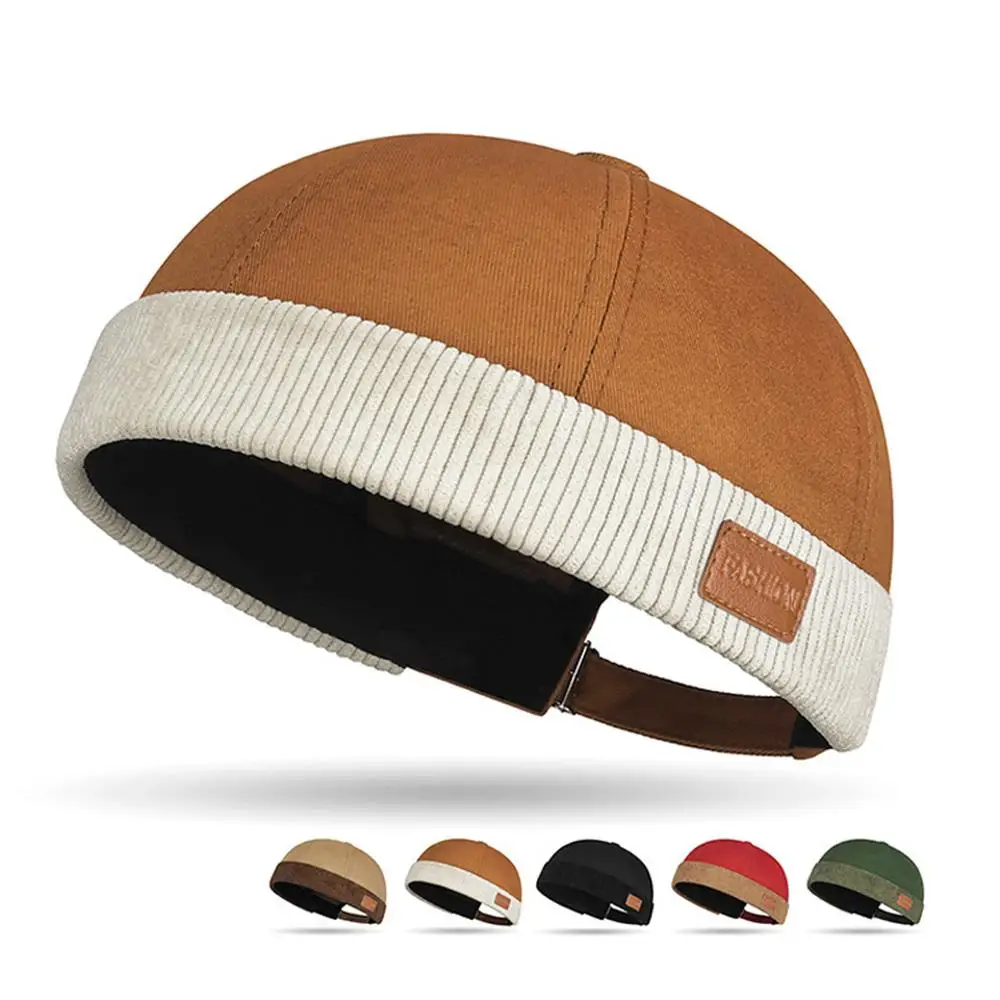 Gorros Unisex sin visera, gorra Docker de pana empalmada, sombrero de propietario, sombrero sin ala ajustable, gorra de melón con cúpula informal de Hip Hop