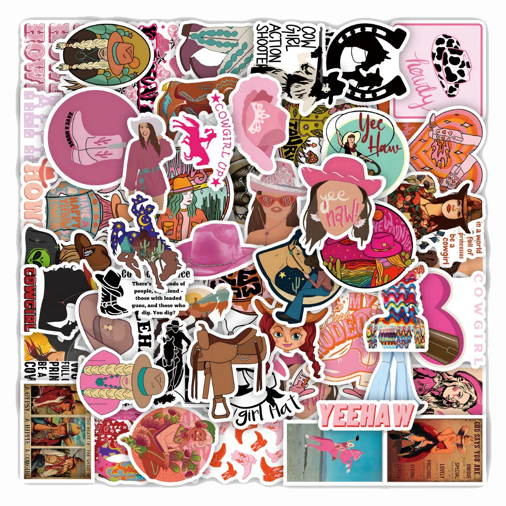 10/30/50 Stück Cartoon Pink West Cowgirl Aufkleber Coole Kreative Graffiti-Sticker Skateboard Gepäck Handy Wasserdichte Aufkleber Verpackung