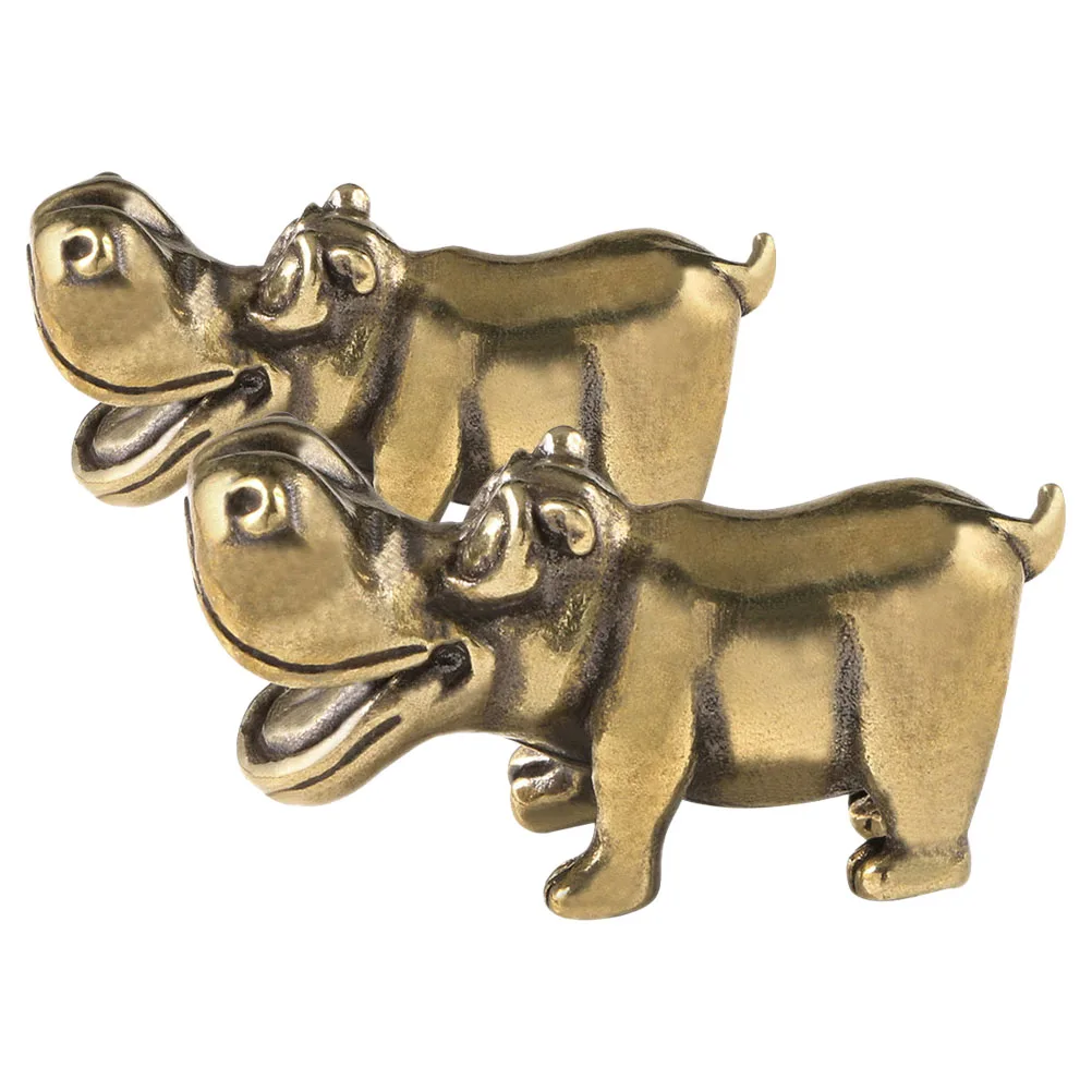 

2pcs Brass Hippo naments Vintage Desk Decor Mini Statue Craft Realistic Hippo Model Home Table Bookshelf Showcase Adornment