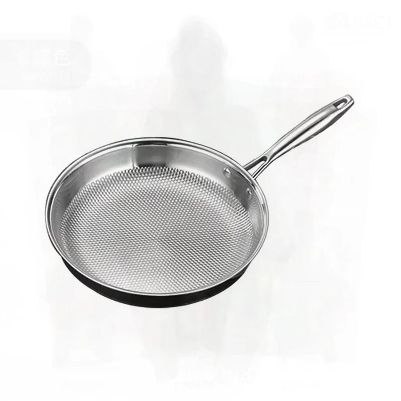 

304 Stainless Steel Uncoated Frying Pan Flat-Bottomed Non-Stick Kitchen Gift Pot for Less Oil Smoke Modern Minimalist Design