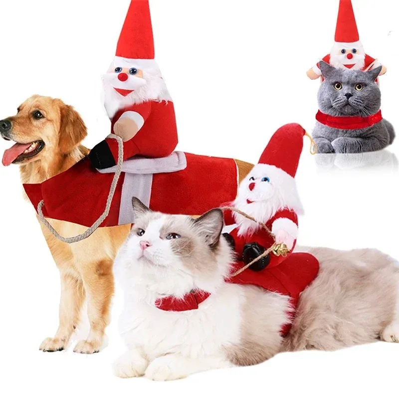 

Dog Cat Funny Christmas Costume Santa Claus Riding Pet Cosplay Clothes Christmas Dress Up Pet Jacket Coat New Year Suit