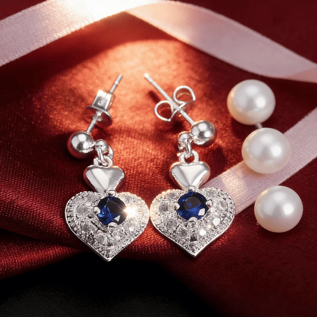 Hot new 925 Sterling Silver noble blue Zircon heart stud Earrings for Women wedding engagement streetwear Jewelry Birthday gifts