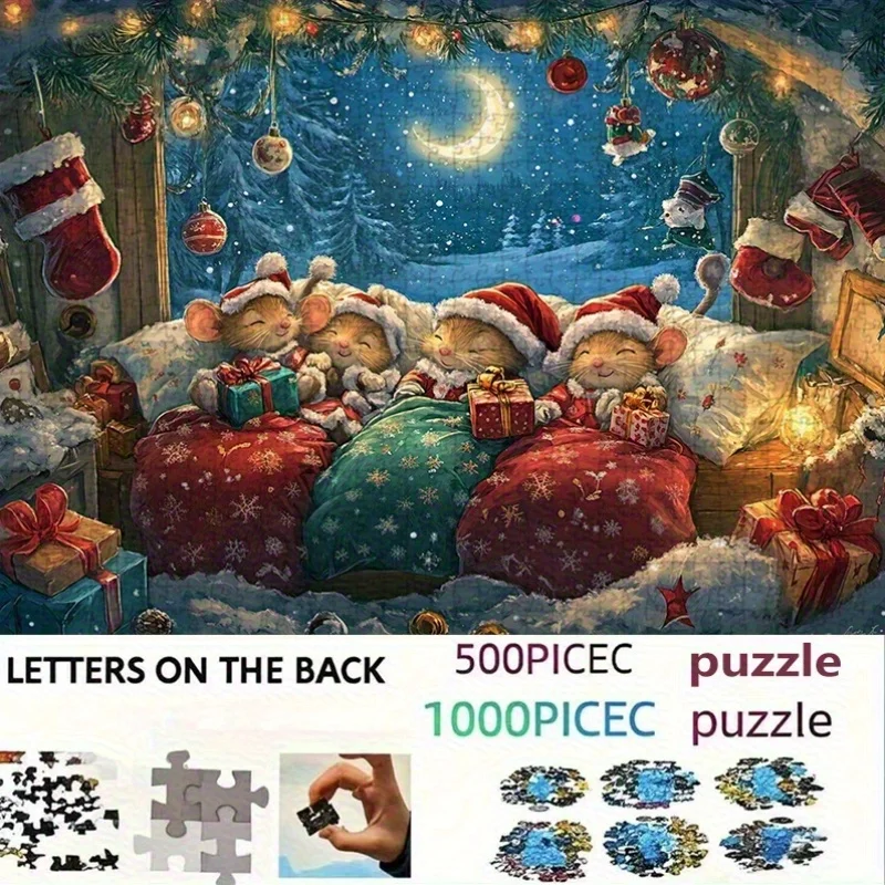 مجموعة مكونة من 500-1000 من إبداعي الألغاز للبالغين تركز على ديكور المنزل، تتميز بمشهد عيد الميلاد الغريب مع ثلاثة عناصر #2