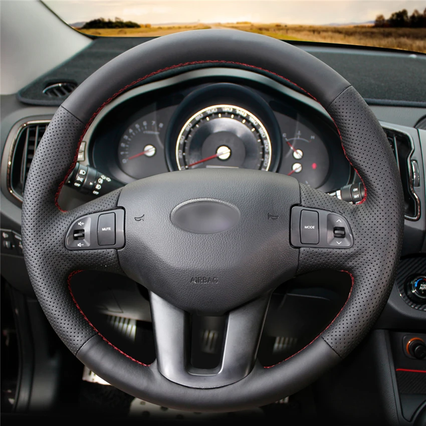 

Hand-Stitched Non-slip Durable Black Leather Steering Wheel Cover Wrap for Kia Sportage 3 2011-2014 Interior Accessories