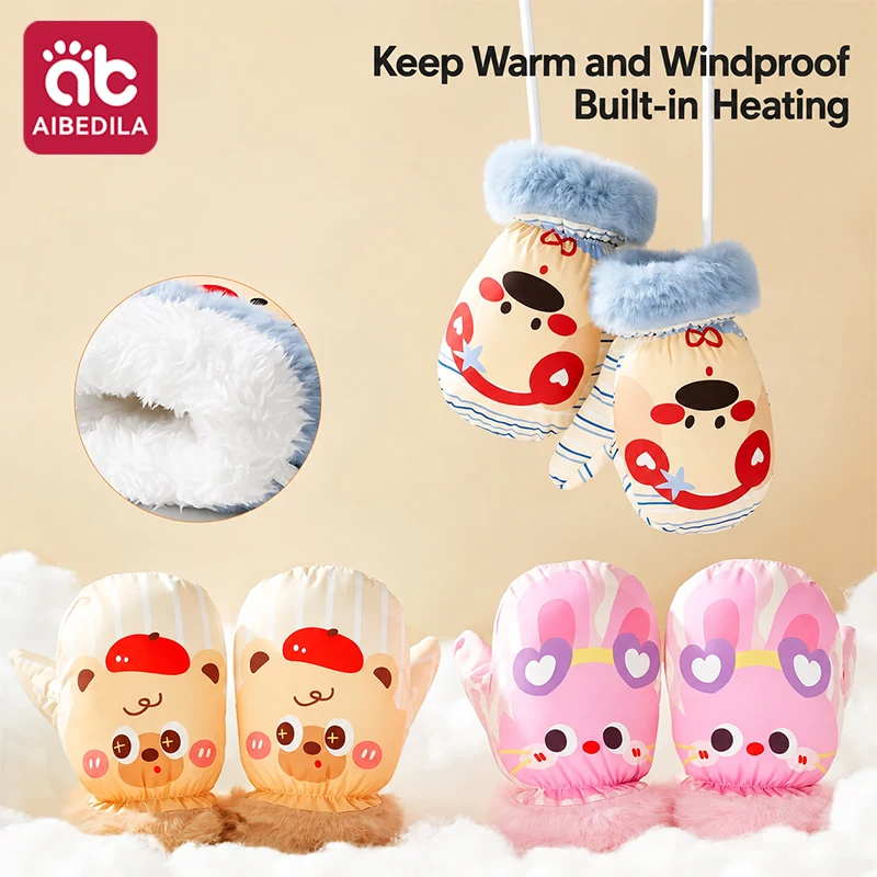 AIBEDILA Toddler Snow Mittens 0-2Y Boys Girls Waterproof Thick Fleece Warm Winter Baby Package Finger Gloves for Snow Playing