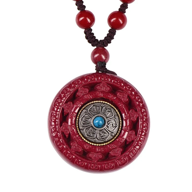 Cinnabar Six-character Mantra Transshipment Rotatable Pendant for Men and Women