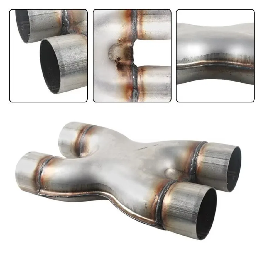 Car Stainless Steel Four-way Tubing Exhaust X-Pipe Adapter Connector Tube Trim 1PC