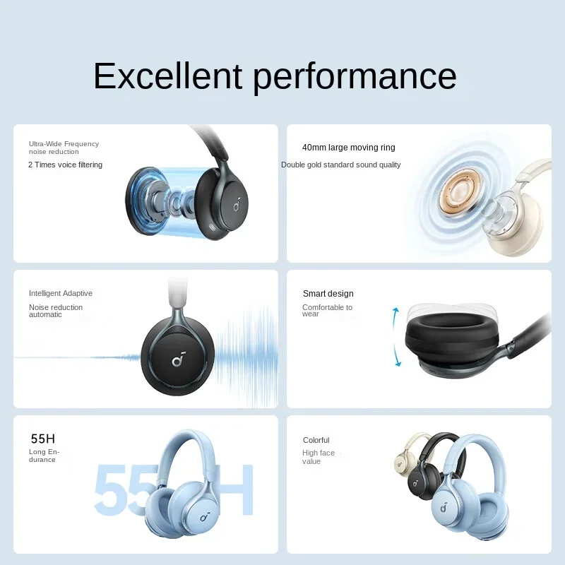 سماعات Anker SoundCore Space One /Hires/LDAC/Bluetooth اللاسلكية النشطة لتقليل الضوضاء