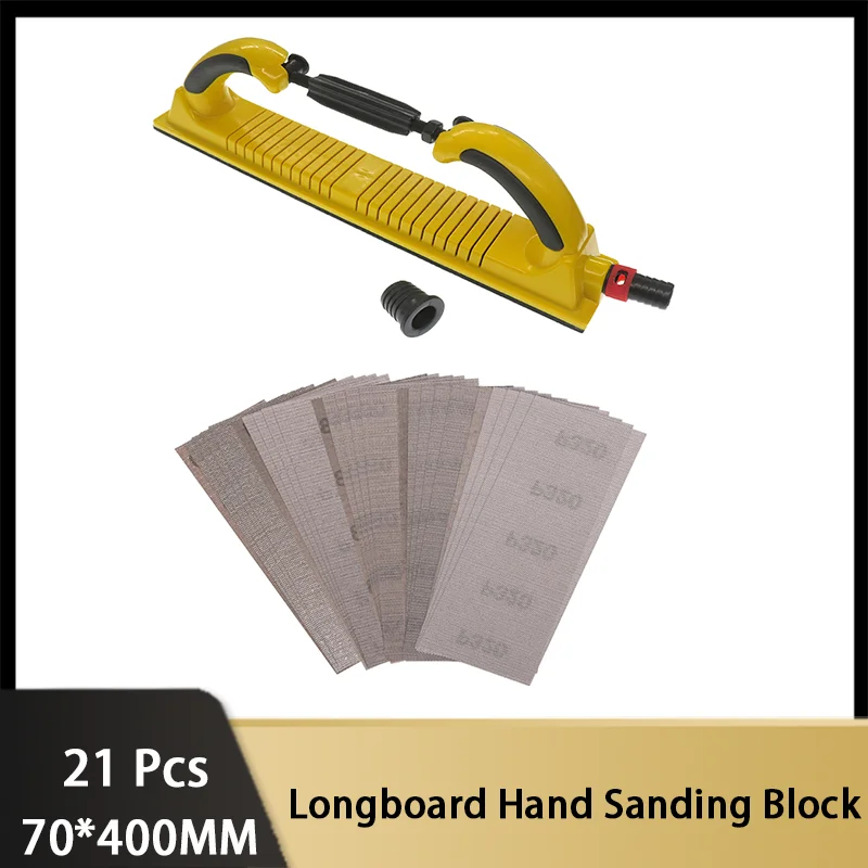 

70*400MM Longboard Hand Sanding Block with Dust Sandpaper 21Pcs with Backing Conversion Dust Extraction for Automobile Ship Wood