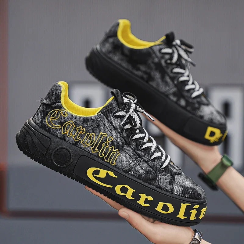 

Кроссовки мужские на платформе, дышащие, микрофибра, кожа, деним, Повседневная Дизайнерская обувь для скейтборда