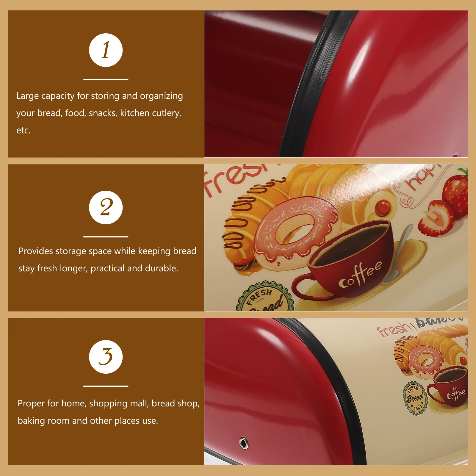 Vintage Bread Container Box Bin for Kitchen Countertop Desktop Storage Red Iron