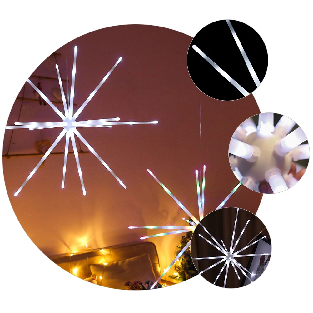 

ABS Firework Lamp Plastic LED 2 AA Batteries White Button Remote Control 8 Modes Hanging Decorative Lights for Party Wedding