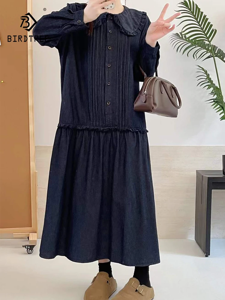 

Новые осенние хлопковые платья с длинными рукавами 2025, женское платье с воротником «Питер Пэн», милое французское свободное платье трапециевидной формы Mori Girl D59954CC