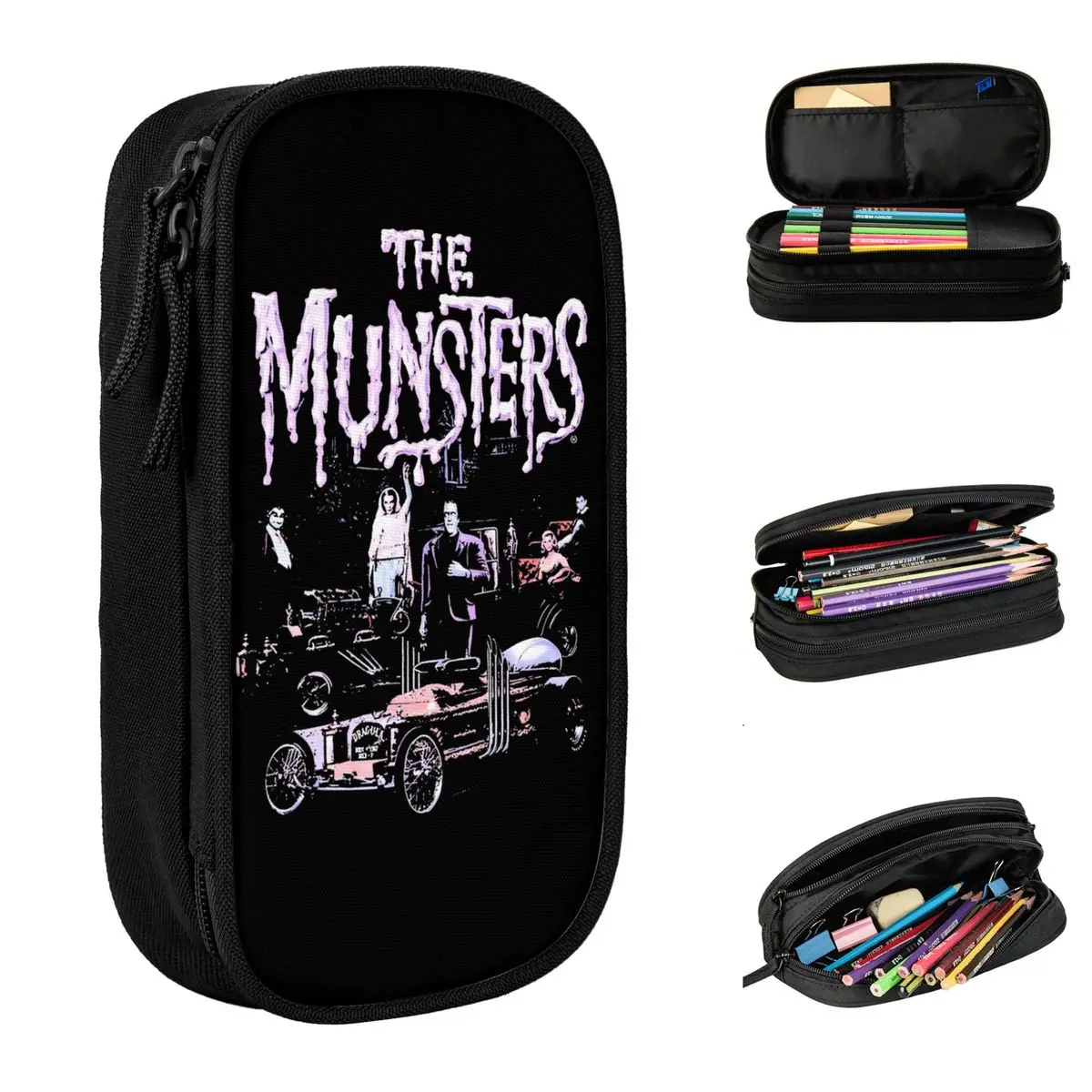 the munsters caixa de caneta lily dupla camada para criancas goticas case de filme de terror grande capacidade material escolar presente 01