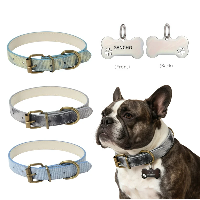 Customizable Nameplate, Old Denim Pet Collar, Brass Color Anti-rust Buckle, Universal Collar for Cats and Dogs, Pet Collar