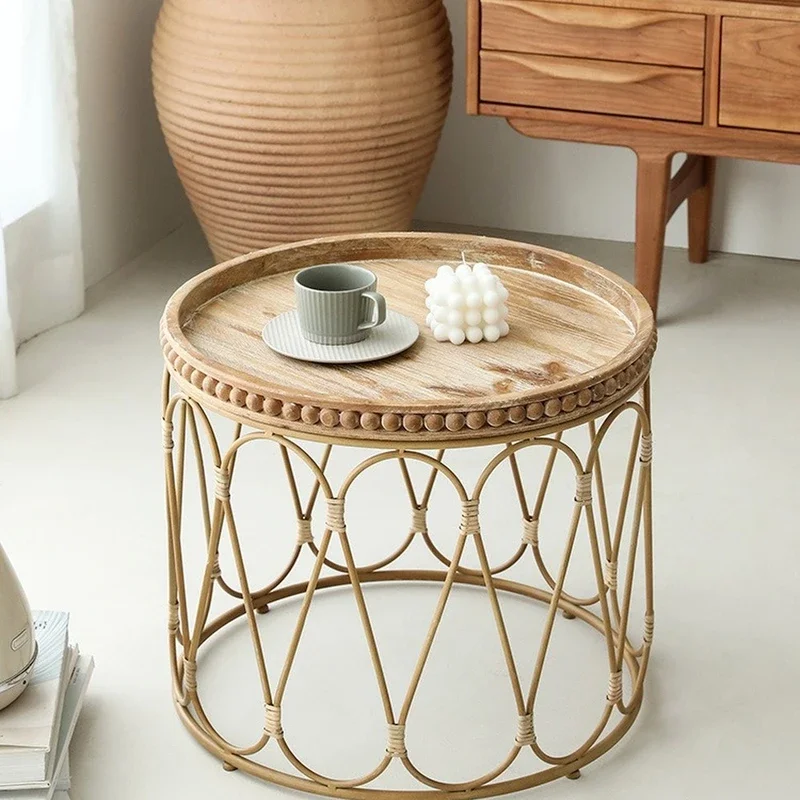 Maifan rattan round coffee table Nordic modern log furniture rattan small coffee table small household round table table