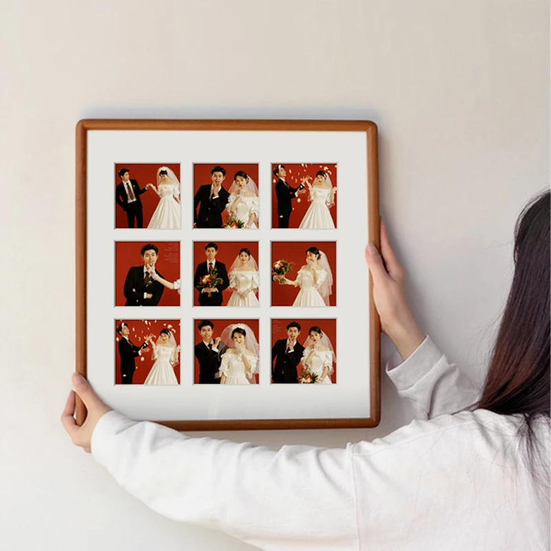 Square 30x30cm Photo Frame High-grade Black Walnut Wedding Picture Frame DIY Grid Couple Display Pictures Home Desktop Decor
