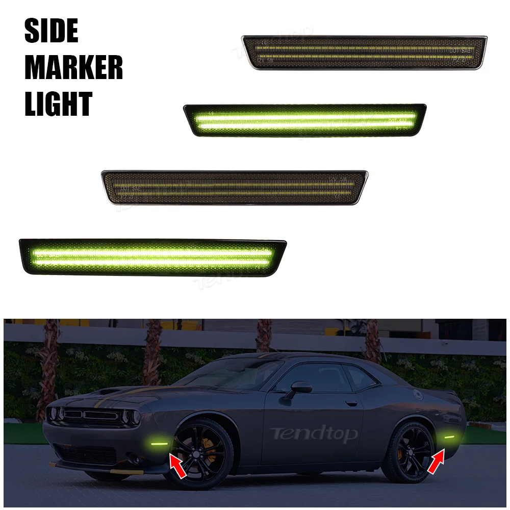 

4pcs Green LED Side Marker Lamp Turn Signal Lights Driving Light OEM Front Rear Bumper Indicator For Dodge Challenger 2015-2023