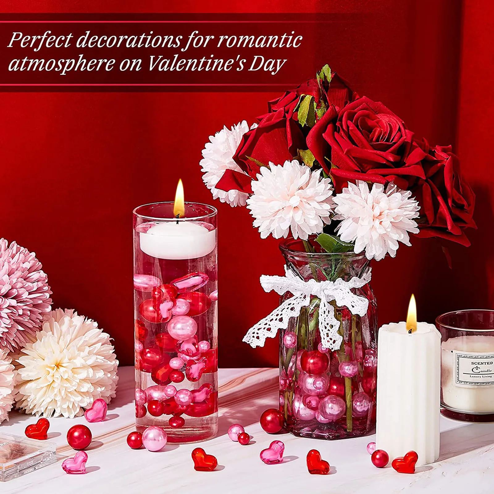 Neuheit zum Valentinstag: Perlen-Vase mit Süßigkeiten-Perlenfüllung, Schwimmkerzen-Füllung, Gel-Perlen zur Dekoration